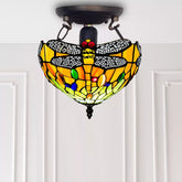 Tiffany Multicolored Dragonfly Style Ceiling Lamp 10 inch Shade Stained Glass